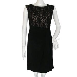 CHAPS Dress, S/M, Black Lace Top, Ruffle/Gathered Hip, Sleeveless, Pullover